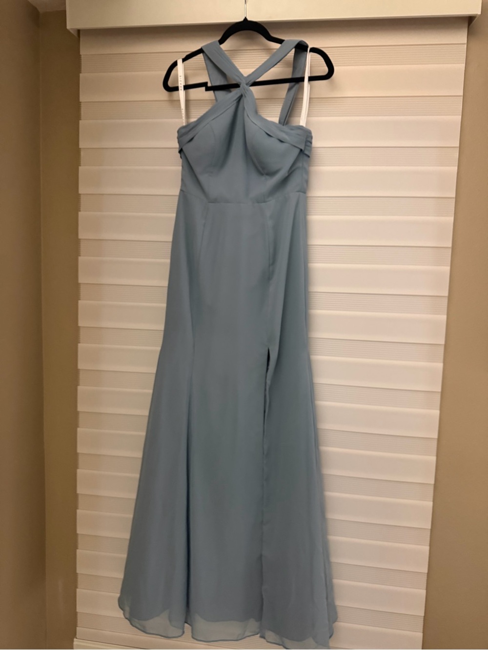 Azazie Dusty Blue Cross-Back Maxi Dress